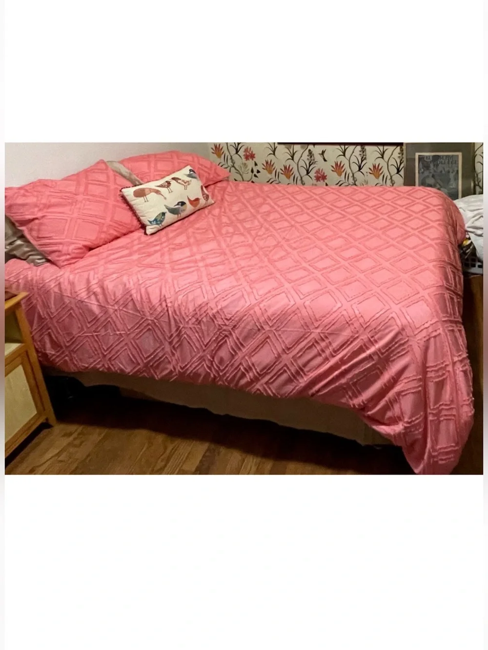 3 piece Jacquard pink Textured Diamond Duvet Cover & Pillowcase Set